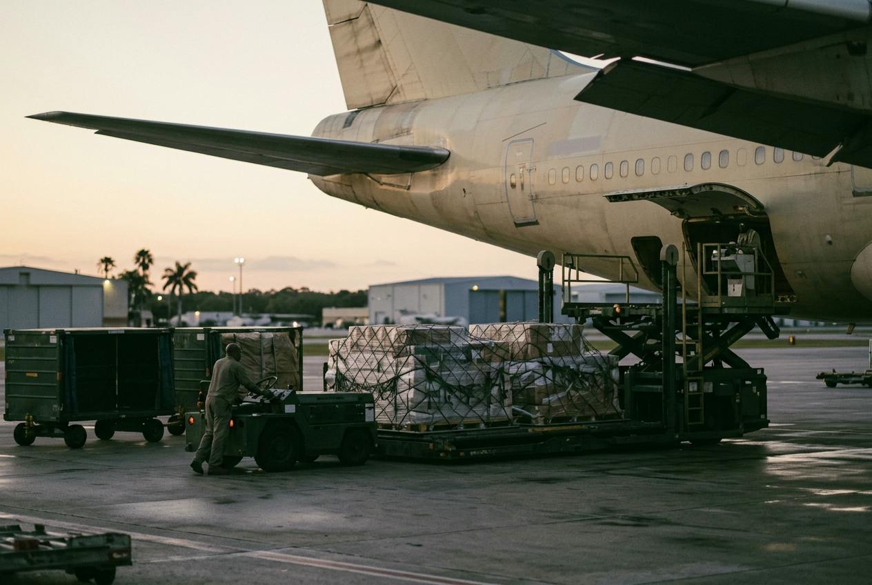 Air cargo being loaded at a Florida airport